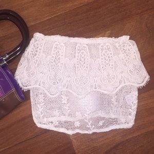 Crochet strapless crop beige coverup or top